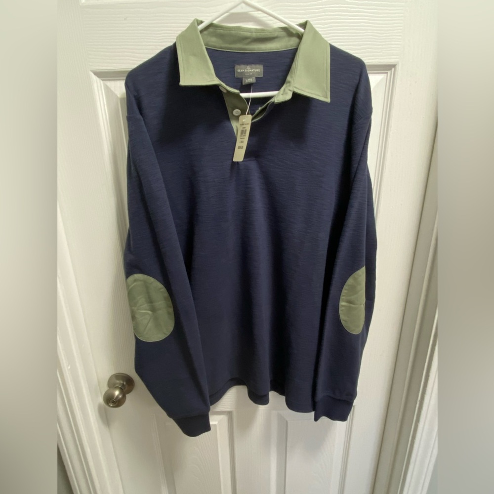 LL Bean Signature Slim Fit Rugby Shirt NWT Navy Green Long Sleeve Large
